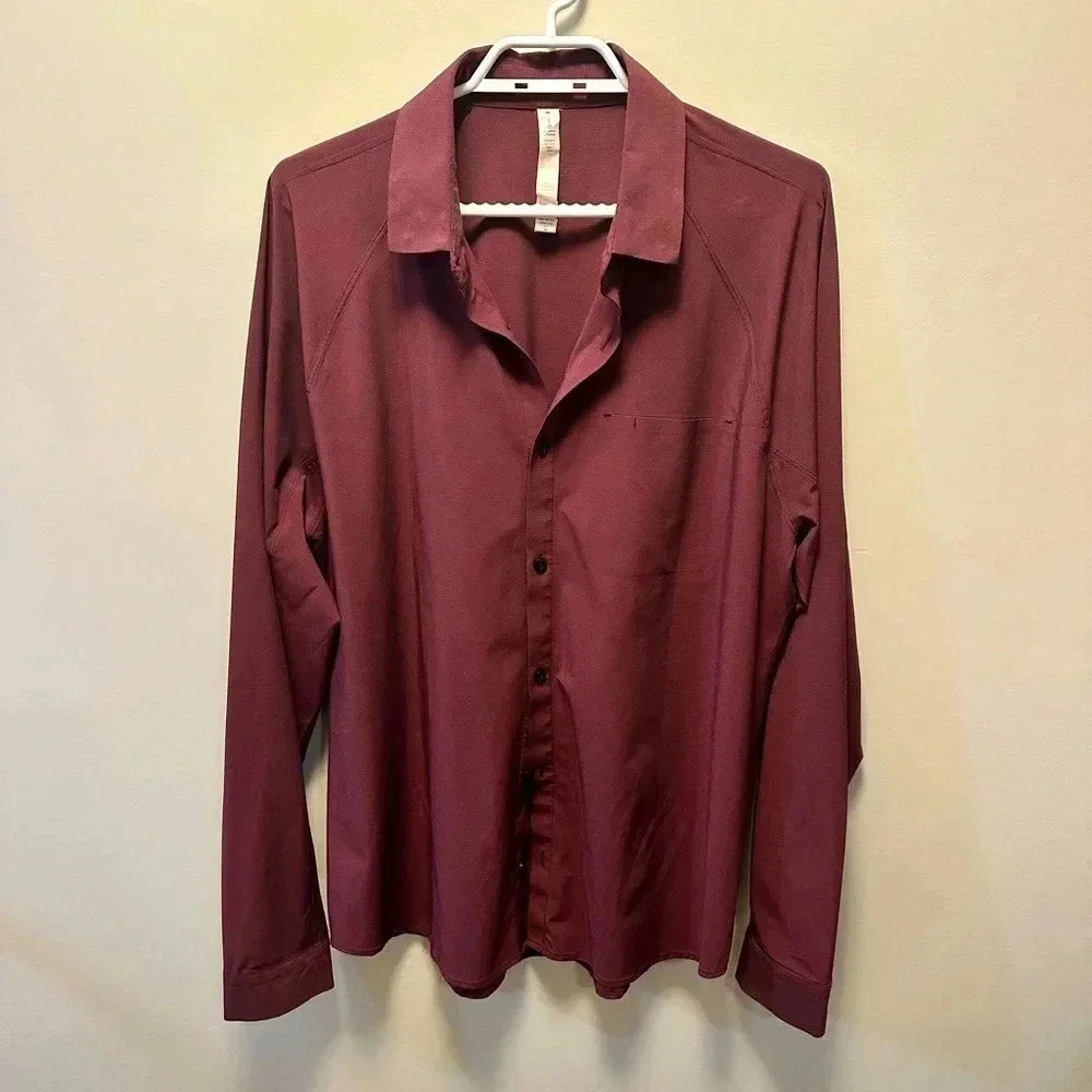 Lululemon  Maroon Microstripe Button Front Shirt
